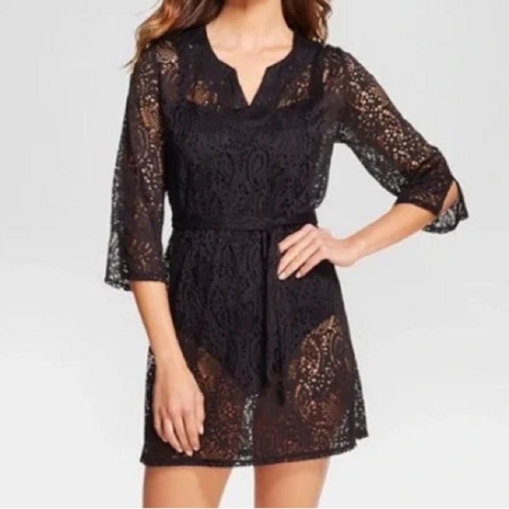 Black Lace Swimsuit Cover-Up Dress